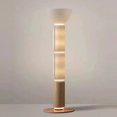 Nordic LED Glass Floor Lamp with Milky White Luster and Walnut Wood