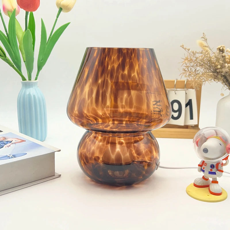 Colorful Glass Mushroom Table Lamp Battery Operated