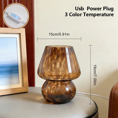 Colorful Glass Mushroom Table Lamp Battery Operated
