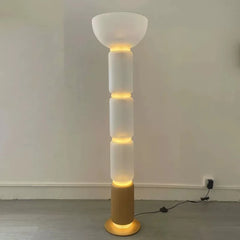 Nordic LED Glass Floor Lamp with Milky White Luster and Walnut Wood
