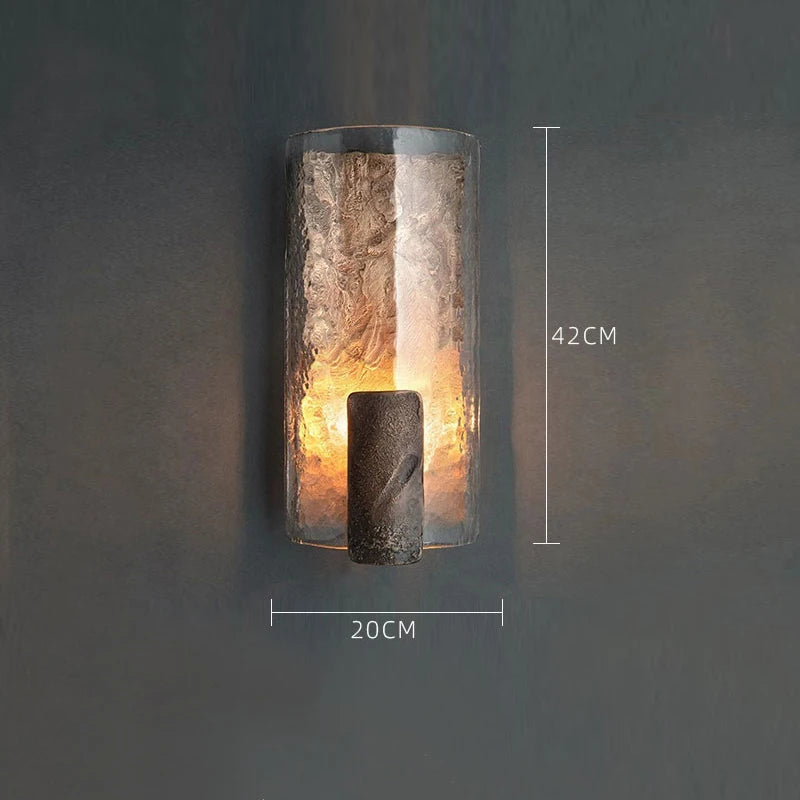 Artistic Hammered Metal Wall lamp with Solid Glass