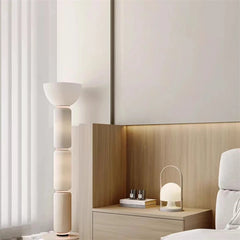Nordic LED Glass Floor Lamp with Milky White Luster and Walnut Wood