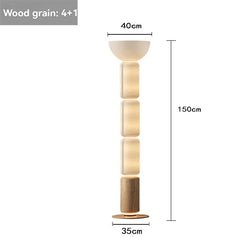 Nordic LED Glass Floor Lamp with Milky White Luster and Walnut Wood